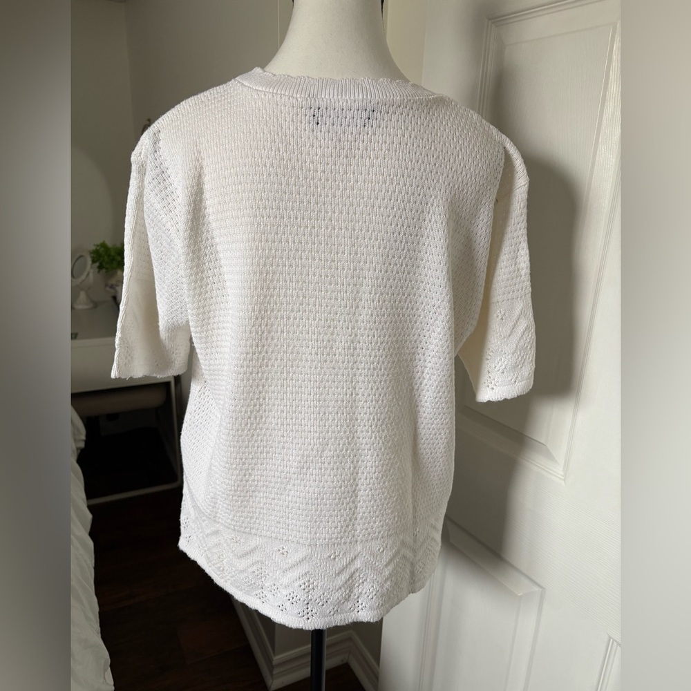 🌷Vintage Giordano Embroidered Floral Knit Sweater Top White Cottagecore L 3/$30 - Picture 7 of 7
